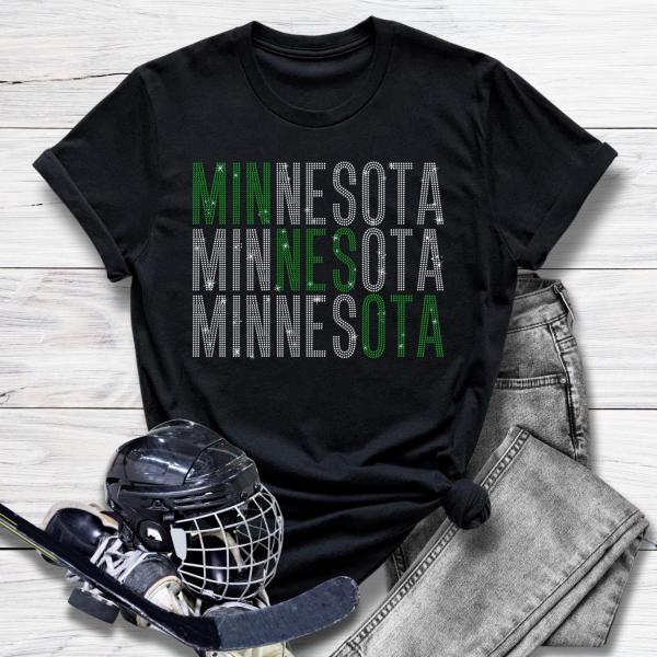 Minnesota Rhinestone T-Shirt, Hockey Champions's Sweatshirt For Fans, Sportswear Gift for Hockey Lovers, Men or Women Hockey Game-day Outfit