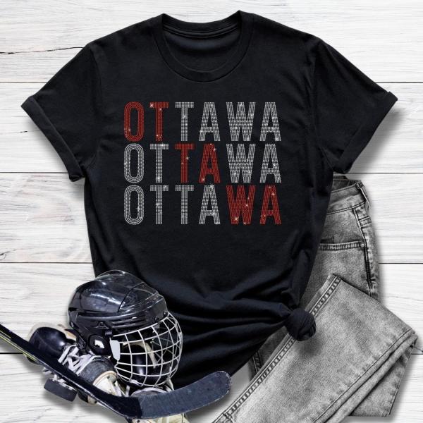 Ottawa Rhinestone T-Shirt, Hockey Player Xmas Shirt, League Commemorative Shirt, Ideal Gift for Boyfriend or Girlfriend for Sports Lovers