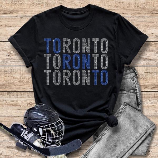 Toronto Rhinestone T-Shirt, Hockey Fans Game-Day Apparel, Unique Design Hockey Season Sweatshirt,  Vintage Unisex Sports Shirt Gift for Fan