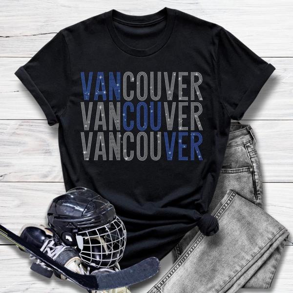 Vancouver Rhinestone T-Shirt, Hockey Team Game-Day Apparel, Comfort Color Hockey Top Gift, Vintage Authentic Sweatshirt for Hockey Fans