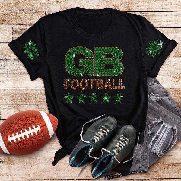 Green Bay Football Rhinestone Shirt, Football Season Shirt, Sunday Football Shirt, Football Gift For Her, Green Bay Lover Shirt