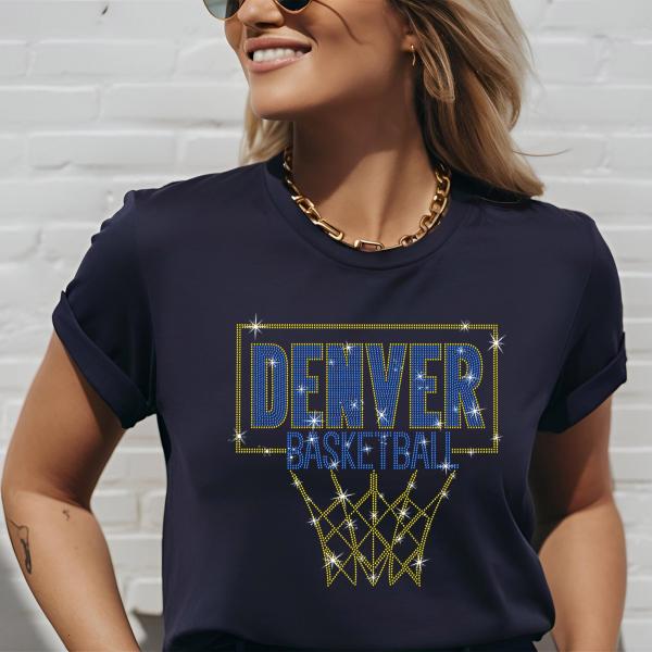 Denver Rhinestone Basketball Shirt, Basketball Team Retro Tee, Vintage Comfort Shirt, Game Day Unique Sports Gift For Fans, For Her