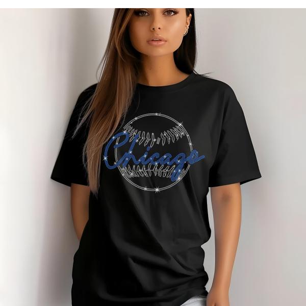 Chicago Rhinestone Shirt, Baseball Game Day Outfit, Trendy Baseball Gift Shirt for Baseball Mom, Baseball Champions Athletic Sports Shirt