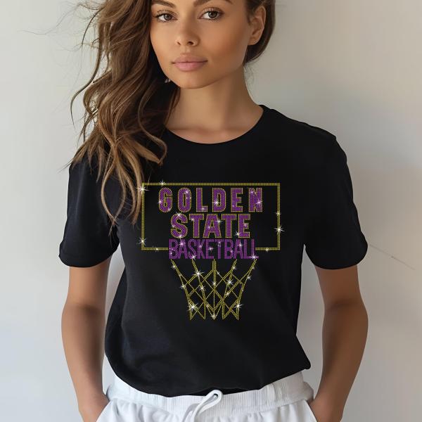 Golden State Basketball Rhinestone Shirt, Women's Basketball Shirt, Sport Lover Tee, Basketball Team Retro Shirt, Basketball Fan Apparel