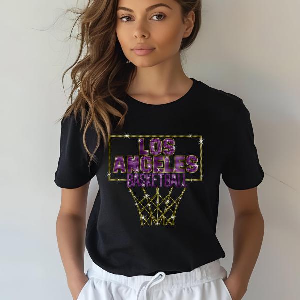 Los Angeles Rhinestone Basketball Shirt,  Basketball Mom Shirt for Game Day, Retro Unisex Sports Streetwear, Fan Gift For Men or Ladies