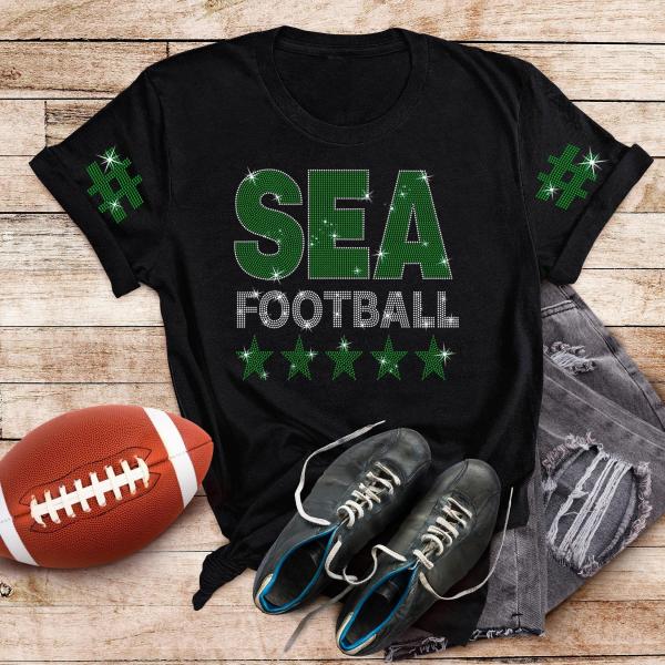 Seattle Rhinestone Shirt, Game Day Football Lovers Tee, Football Fans Gift For Women or Girls, Ladies Football Shirt, Seattle Football Shirt