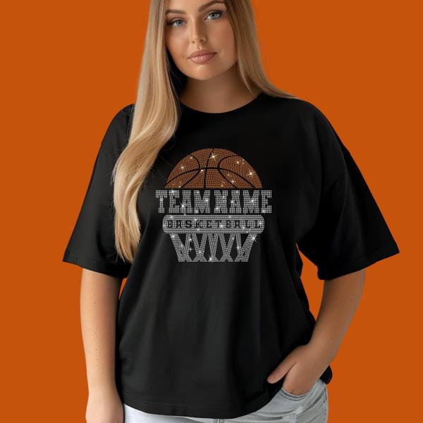 Personalized Basketball Team Name Rhinestone Shirt, Custom Sports Tee, Bling Basketball Mom, Custom Spirit Wear, Basketball Team Gift Shirt