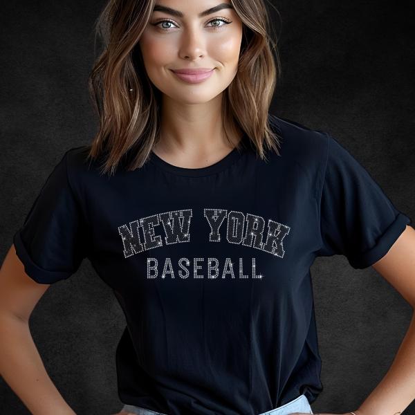 New York Rhinestone shirt, Baseball Team Fans Game Day Gift, Unisex Casual Athletic Shirt, Unique Design Comfort Colors Sports Shirt