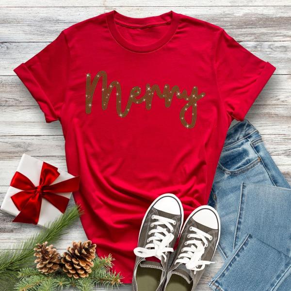 Merry Christmas Rhinestone T-Shirt, Cute/Chic Christmas Reunion Sweatshirt, Christmas Youth or Adult Shirt,  Cousin Xmas Matching Shirt Gift