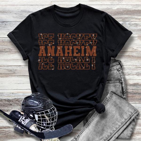 Anaheim Rhinestone T-Shirt, Ice Hockey High-Quality Shirt, Comfort Colors Aesthetic Sports Tee-Shirt, Hockey Retro Unisex Shirt Gift For Fan