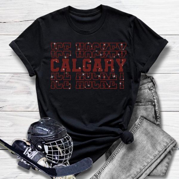 Calgary Rhinestone T-Shirt, Hockey Team Fans Top Shirt, Men's/Women's Game Day Tailgate Apparel Shirt, Soft-Style Athletics Sweatshirt