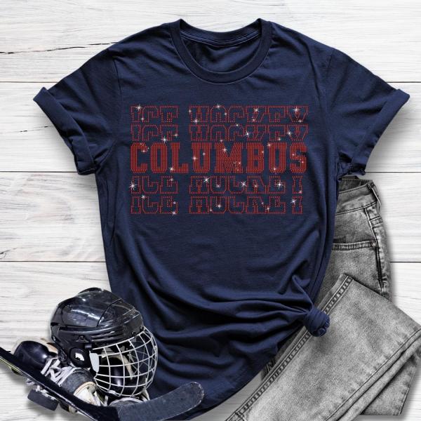 Columbus Rhinestone T-Shirt, Hockey Season Athletic Soft-Wear, Fans Game Day Sweatshirt, Unique Design Sports Shirt Gift for Mom or Dad