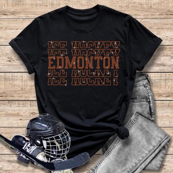 Edmonton Rhinestone T-Shirt, Hockey Game Shirt, Hockey Game Day Matching Shirt, Brothers Matching Outfit, Dad and Son Matching Tee-Shirt