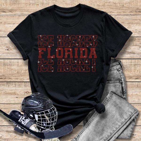 Florida Rhinestone T-Shirt, Hockey Lovers Game Day Matching Shirt, Vintage Hoodie Gift For Ice Hockey Fan,  Brothers Matching Outfit