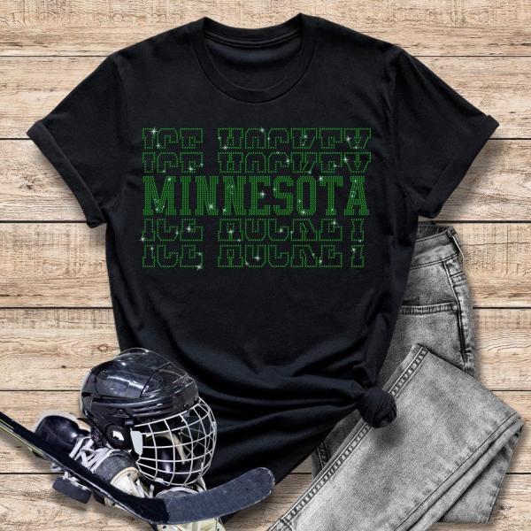Minnesota Rhinestone T-Shirt, Hockey Memorabilia Tee, Game Day Season Shirt, Hockey Lovers Shirt, Vintage Inspired Tee-Shirt, Best Gift Ever