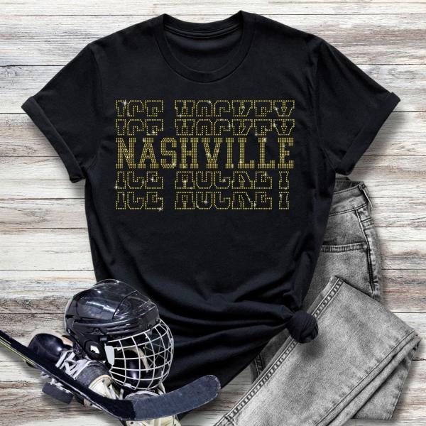 Nashville Rhinestone T-Shirt, Hockey Sports Shirt, Cute and Cozy Shirt, Best Design Shirt Gift for Christmas, Women's Hockey League Shirt