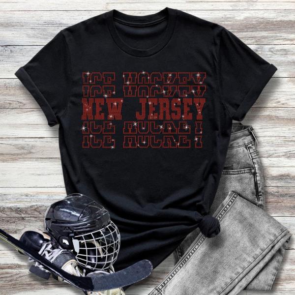 New Jersey Rhinestone T-Shirt, Hockey Fans Apparel, Unisex Shirt for Men or Women, Hockey Mom Shirt, Sports Lovers Gameday Sweatshirt