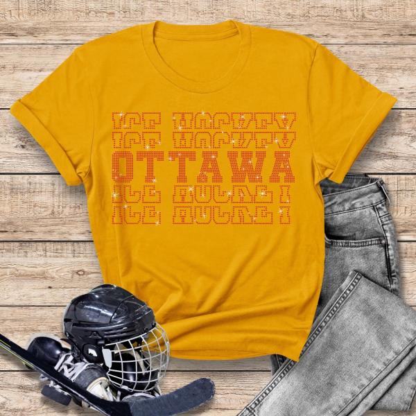 Ottawa Rhinestone T-Shirt, Hockey Team Game Day Shirt, Cutest Cotton Jersey Gift, Vintage Sport Shirt, Retro Hockey Hoodie Sweatshirt