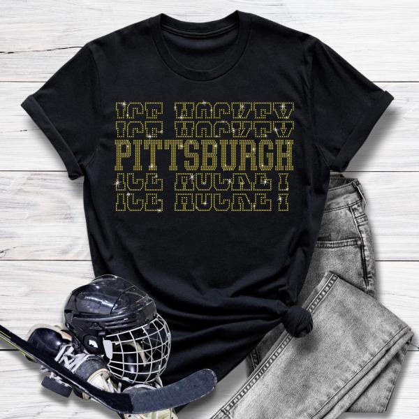 Pittsburgh Rhinestone T-Shirt, Hockey Dad or Mom Game Day Sweatshirt, Cute Sports Fashion Shirt, Sports Fan Apparel, Youth Hockey Jersey