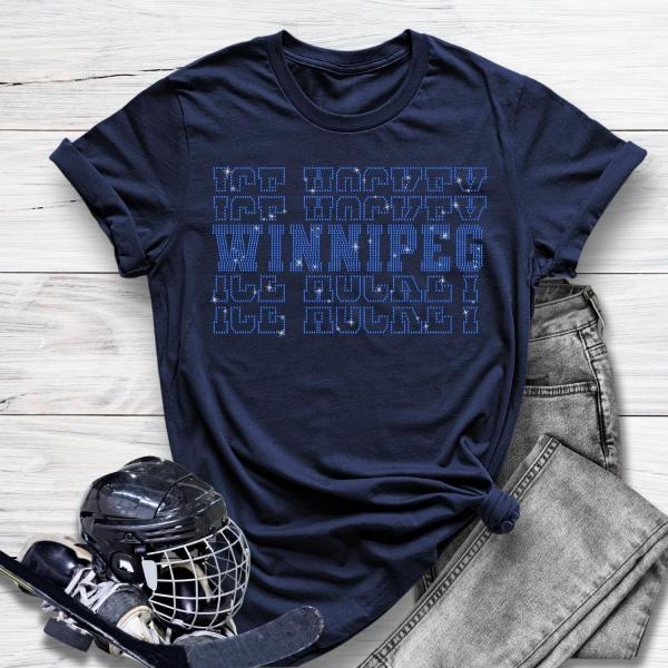 Winnipeg Rhinestone T-Shirt, Hockey Player Sweatshirt, Unisex Heavy Cotton Tee, Hockey Fans Sports Apparel, Hockey Jersey Gift For Christmas