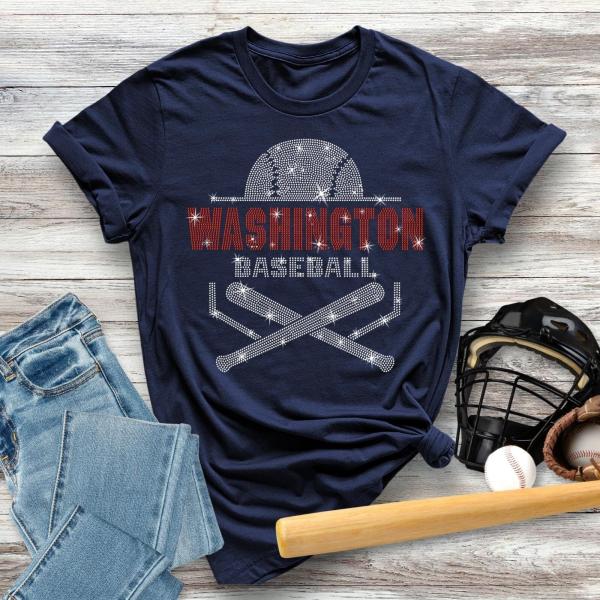 Washington Baseball Rhinestone T-Shirt, Retro Premium Unisex T-Shirt, Funny Baseball Team Shirt, Baseball Game Day Shirt, Baseball Mom Tee