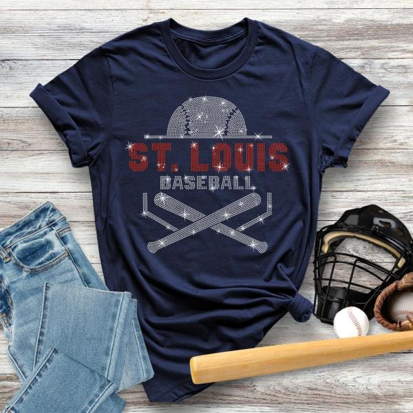 St.Louis Baseball Rhinestone T-Shirt, Baseball Fans Gift Idea, Gameday Shirt, Best Selling Top, Baseball Mom Shirt, Team Spirit Tee Shirt