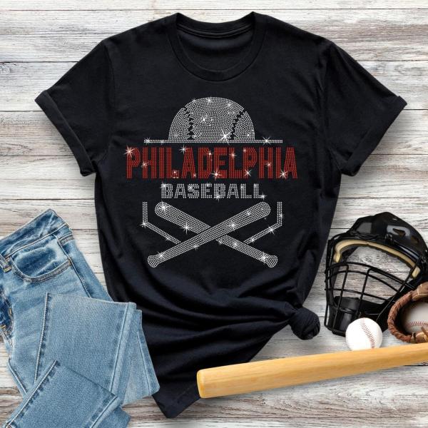 Philadelphia Baseball Rhinestone T-Shirt, Retro Baseball Shirt, Baseball Mom Tee, Cute Game Day Shirt, Team Support Shirt, Gift For Fans