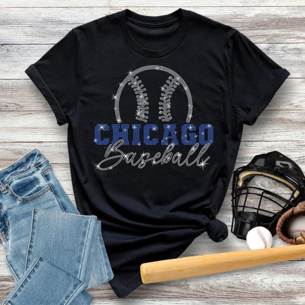 Chicago Baseball Rhinestone T-Shirt, Baseball Lover Gift, Vintage Retro Style Baseball Tee Shirt, Baseball Mom Shirt, Fan Gift for Her