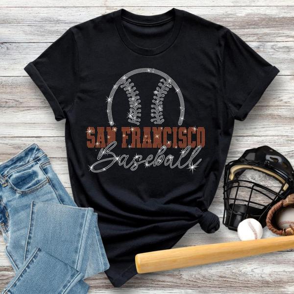 San Francisco Baseball Rhinestone T-Shirt, Baseball Mom Shirt, Retro Shirt Gift for Women, Baseball Lovers Shirt, Baseball Fan Gift for Her