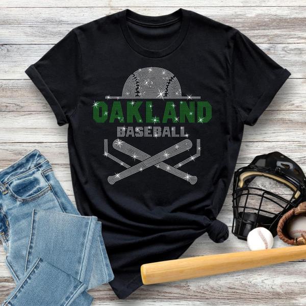 Oakland Baseball Rhinestone T-Shirt, Mama Baseball Tee, Retro Sports Shirt, Cute Game Day Shirt, Glittering Fans Gift, Favorite Season Shirt