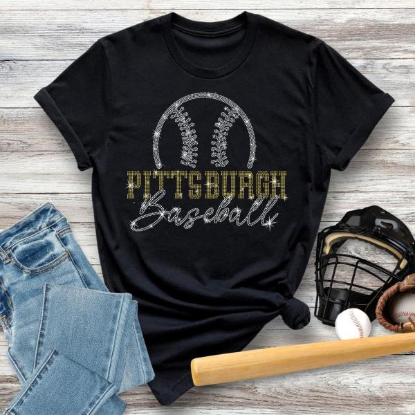 Pittsburgh Baseball Rhinestone T-Shirt, Fans Favorite Sports Shirt, Baseball Mom Tee, Baseball Team Retro Shirt, Best Gift For Best Friend