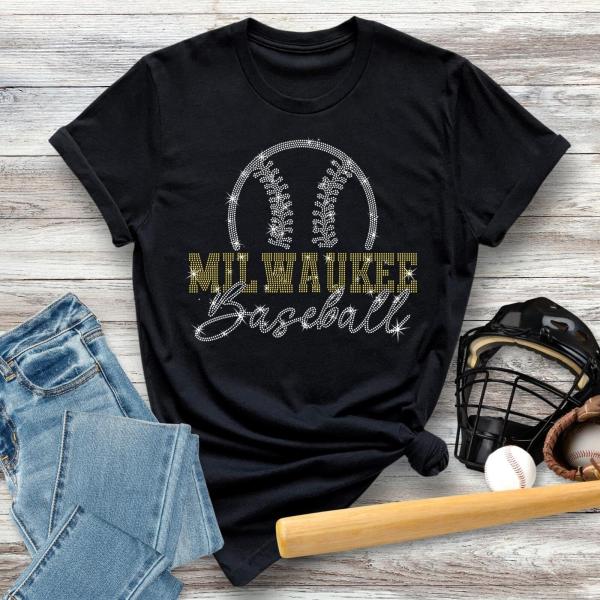 Milwaukee Baseball Rhinestone T-Shirt, Glittering Game Day Shirt, Comfort Color Sports Shirt, Retro Baseball Mom Shirt, Best Gift for Her