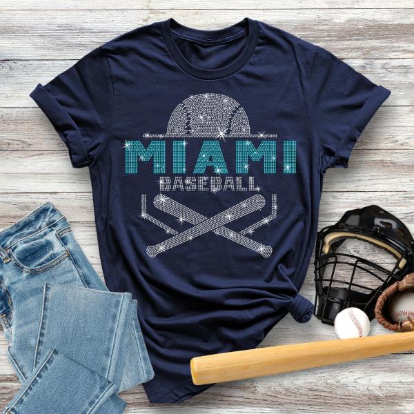 Miami Baseball Rhinestone T-Shirt, Favorite Season Shirt, Sports Mama Shirt, Tailgate Retro Shirt, Game Day Shirt, Gift for Your Love One