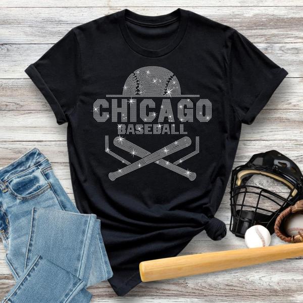 Chicago Rhinestone Baseball T-Shirt, Vintage Baseball Fan Shirt, Baseball Minimalist Style Athletic Shirt, Cute Game Day Shirt, Gift for Her