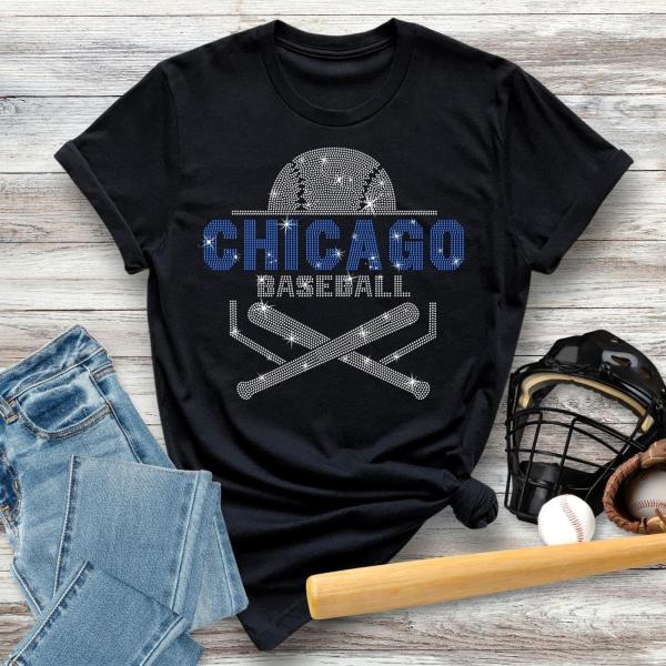 Chicago Baseball Rhinestone T-Shirt, Retro Style Baseball Shirt Gift, Comfort Colors Vintage Baseball Shirt, Sports Gift For Baseball Mom