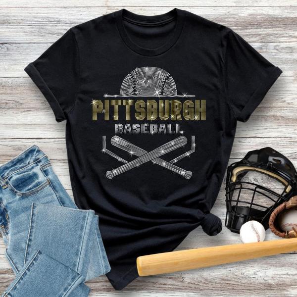Pittsburgh Baseball Rhinestone T-Shirt, Retro Baseball Season Shirt, Unisex Baseball Tee, Cute Game Day Shirt, Tailgate Party Gift For Fans