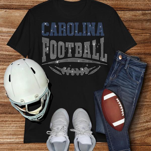 Carolina Football Rhinestone Shirt – Sparkling Fan Apparel! Stylish T-shirt, Sweatshirt, Hoodie, V-Neck, Perfect for Game Day & Team Pride