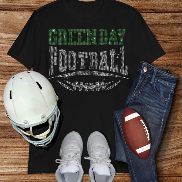 Green Bay Football Rhinestone Shirt – Sparkling Fan Apparel! Stylish T-shirt, Sweatshirt, Hoodie, V-Neck, Perfect for Game Day & Team Pride