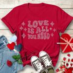 Love Is All You Need Rhinestone T-Shirt, Valentine's Day Gift, Comfy Sweatshirt, Positive Message Tee, Music Concert Festival Shirt