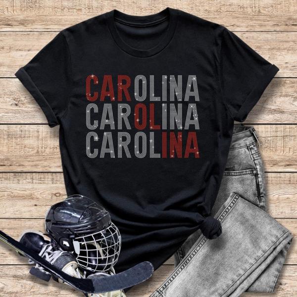 Carolina Rhinestone T-Shirt, Hockey Sports Tee-Shirt for Top, Cute Retro Fan Outfit, Unisex Softstyle Shirt, Game Day Present For Boyfriend