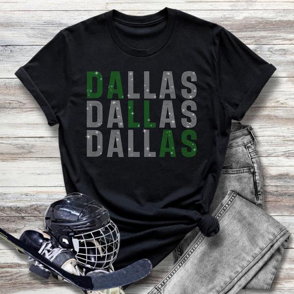 Dallas Rhinestone T-Shirt, Hockey Game Outfit, Unisex Jersey Gift For Fan, Sports League Season Sweatshirt, Perfect Colorful Team Top
