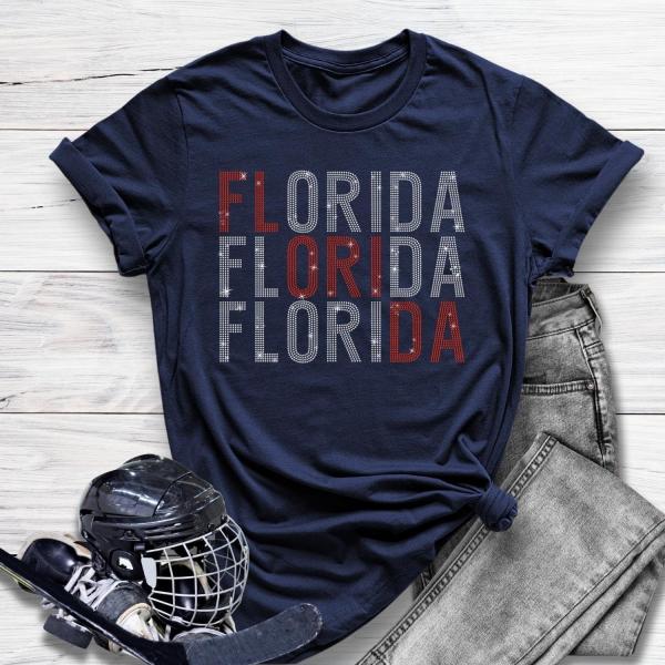 Florida Rhinestone T-Shirt, Hockey Team Retro Sweatshirt, Hockey Jersey Gift For Christmas, Unisex Hockey Season Shirt, Athletic Sport Shirt
