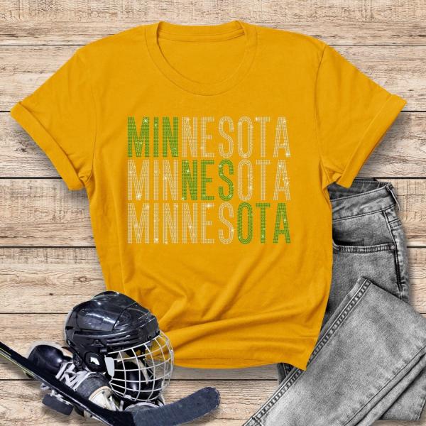 Minnesota Rhinestone T-Shirt, Hockey Champions's Sweatshirt For Fans, Sportswear Gift for Hockey Lovers, Men or Women Hockey Game-day Outfit