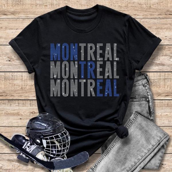 Montreal Rhinestone T-Shirt, Hockey Season Softstyle Sweatshirt, Glittering Sports Apparel, Custom Hockey Shirt, Sports Fan Gift Idea