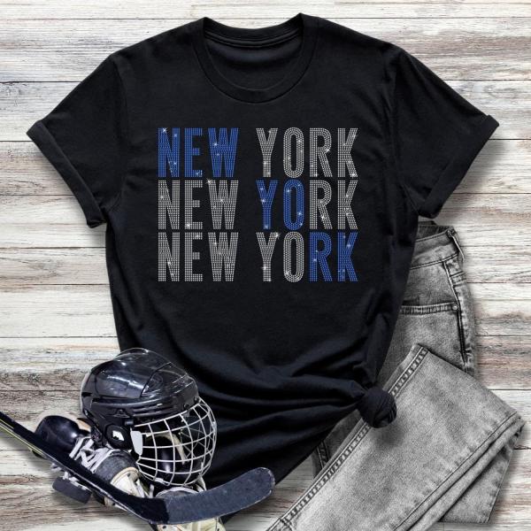 New York Rhinestone T-Shirt, Hockey Sweatshirt Shirt Hoodie, Minimalist Hockey Tee-Shirt, Perfect Hockey Design Gift for Christmas