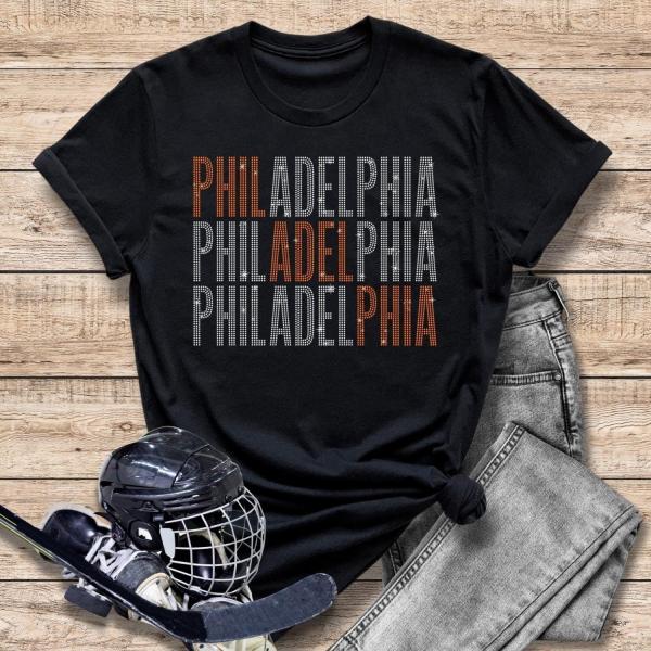 Philadelphia Rhinestone T-Shirt, Hockey Mom Shirt, Vintage Sports Sweatshirt, Unisex Softstyle Shirt, Best Gift Ever for Hockey Lover