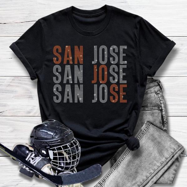 San Jose Rhinestone T-Shirt, Hockey Team Game-Day Tee-Shirt, Cozy Premium Unisex Sportswear, Sports Fans Gift For Christmas