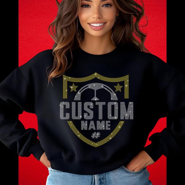 Personalized Soccer Team Name Rhinestone Shirt, Custom Sports Tee, Bling Soccer Mom, Custom Spirit Wear, Soccer Team Gift Shirt, Soccer Mom