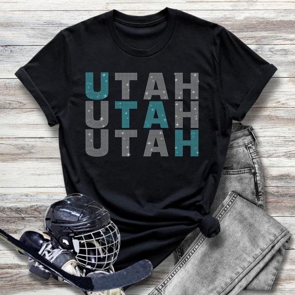 Utah Rhinestone T-Shirt, Ice Hockey Fans Sweatshirt, Funny Sports Shirt, Girls Sport Tee, Christmas Gift For Hockey Mom or Dad