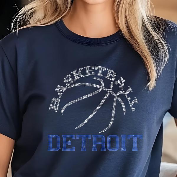 Detroit Basketball Game Day Rhinestone Shirt, Mascot Shirt, Sports Matching Shirt, Best Father's Day Shirt Gift Ever, Basketball Love Gift